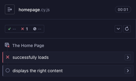 Cypress showing one skipped test